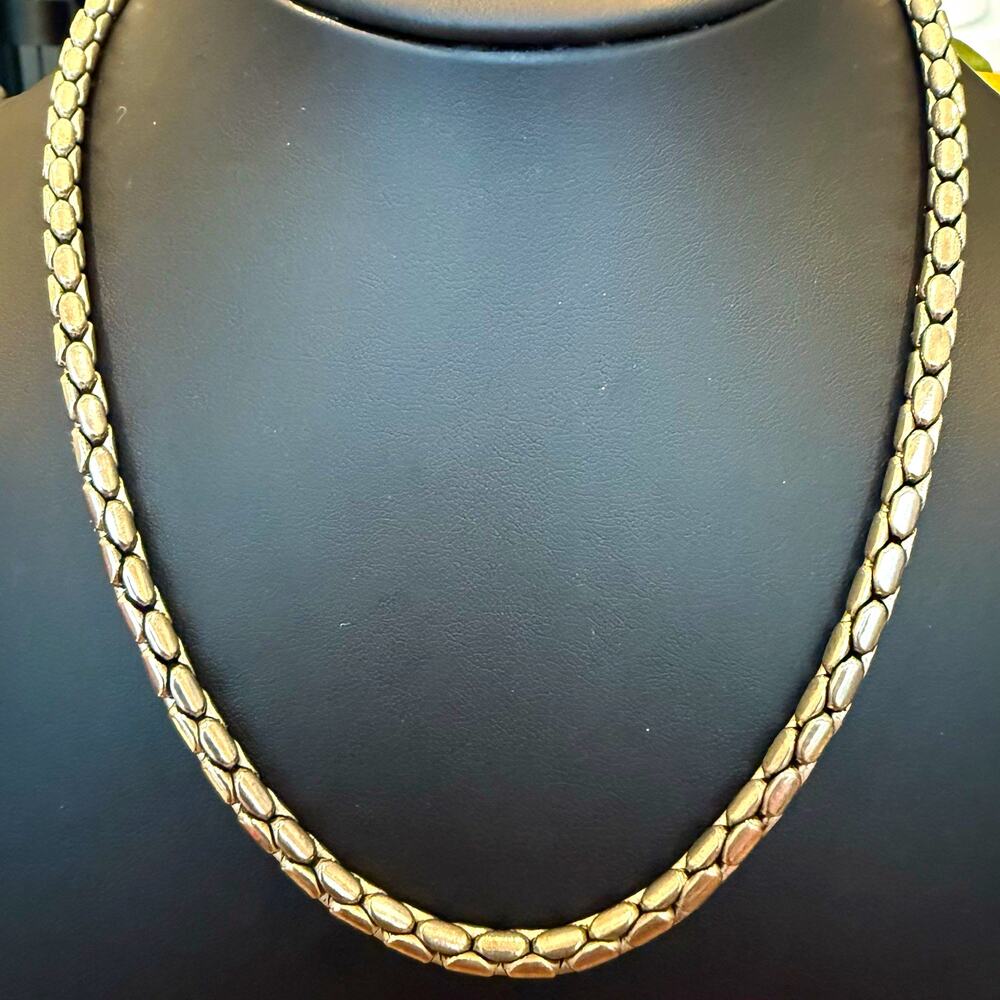 Silver Tone Metal Cardano Link Snake Chain Necklace Magnetic Clasp 18”
